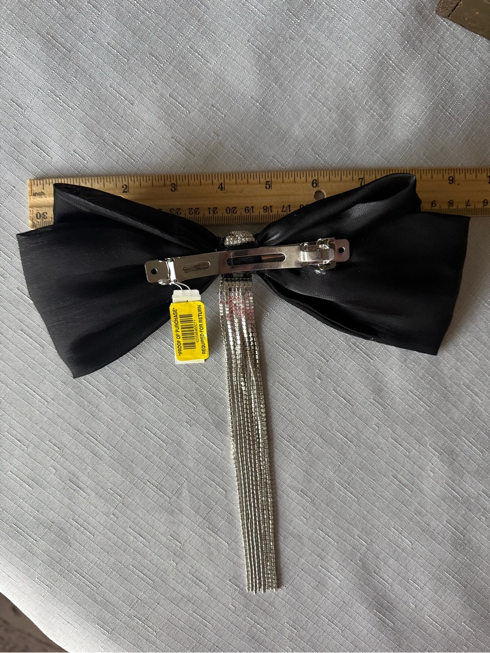 Anna & Ava Black Satin Bow Barrette Hair Clip with crystal Fringe Tassel - Picture 4 of 5